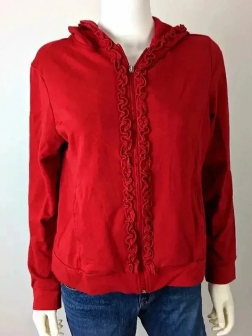 Kaktus Red Ruffled Zip Hoodie Jacket